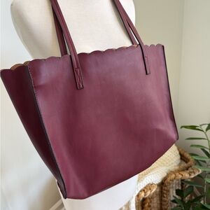ASOS Burgundy Scalloped Large Tote Bag Faux Leather NWOT